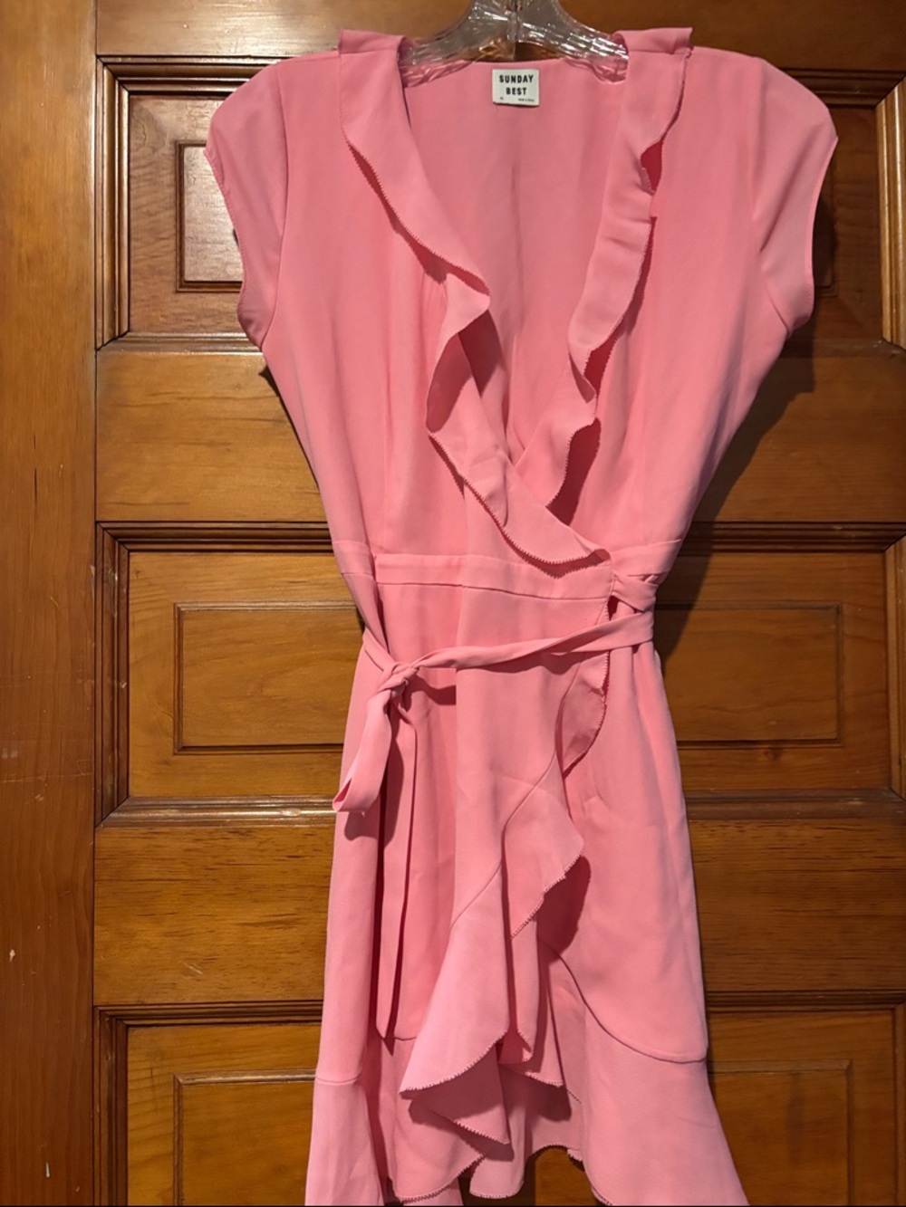 Aritzia Sunday Best Bubblegum Barbie  Pink Ruffle Wrap Dress